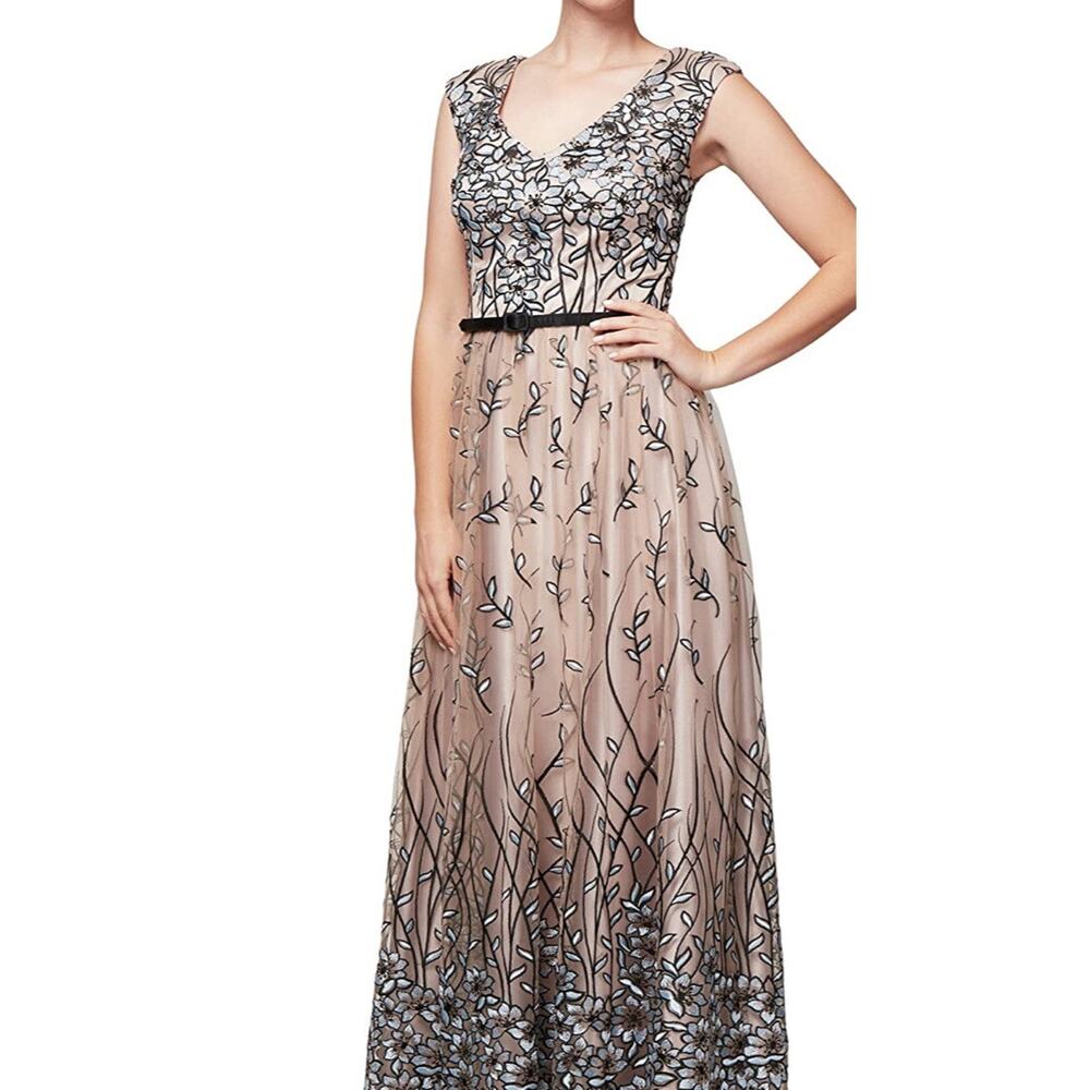 Alex Evenings Women's Sleeveless Dress V-Neck Embroidered Gown Size 10 - Picture 3 of 3